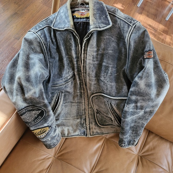 Very Rare, Vintage Harley Davidson Patinaed Leather Mileage Club Jacket, Size XL - Picture 3 of 16